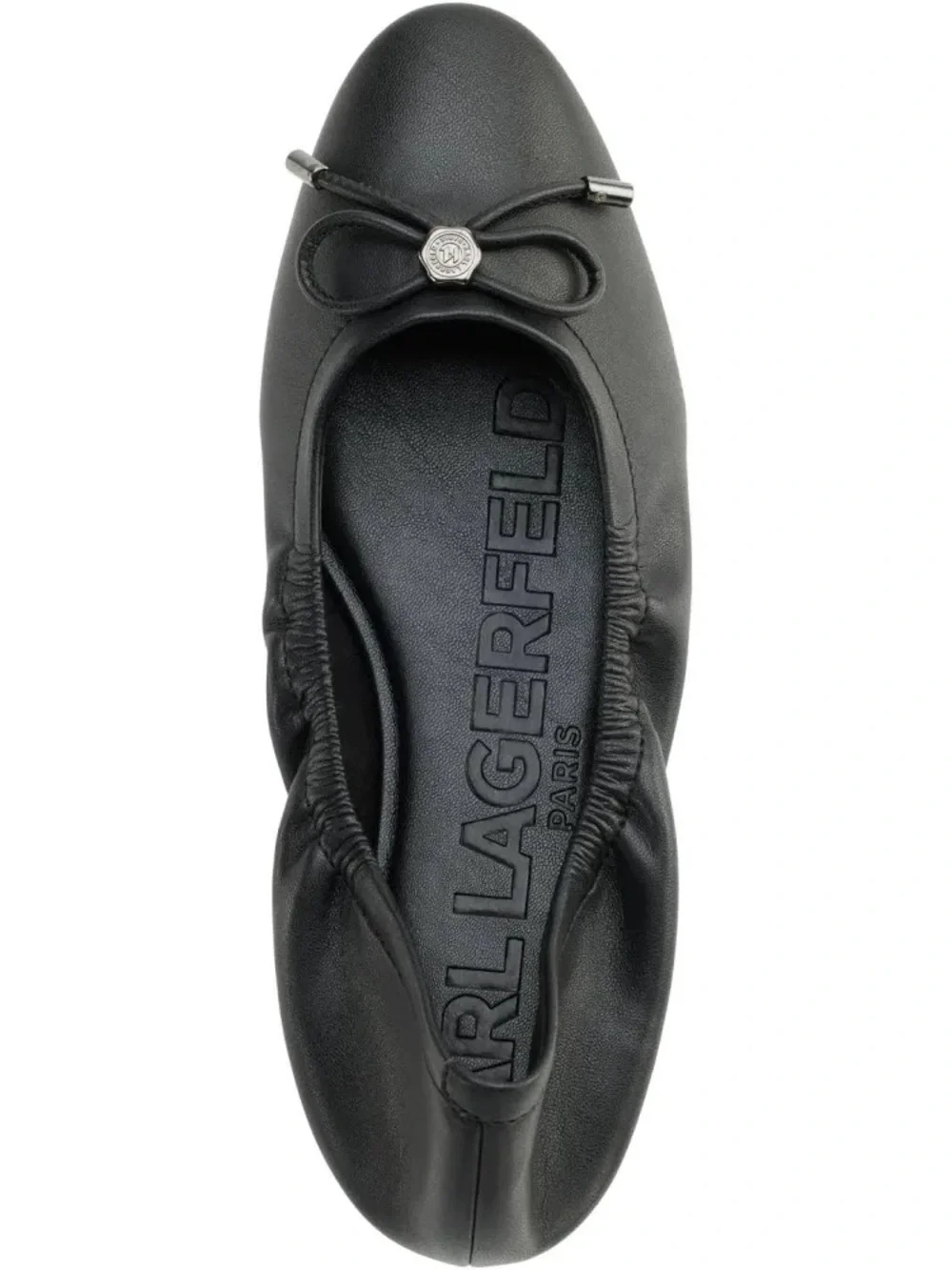 Karl Lagerfeld Black Leather Elastic Ballet Flat with Logo Bow